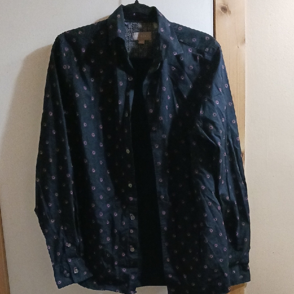 Ted Baker Navy Shirt with Pink Floral Inner Print